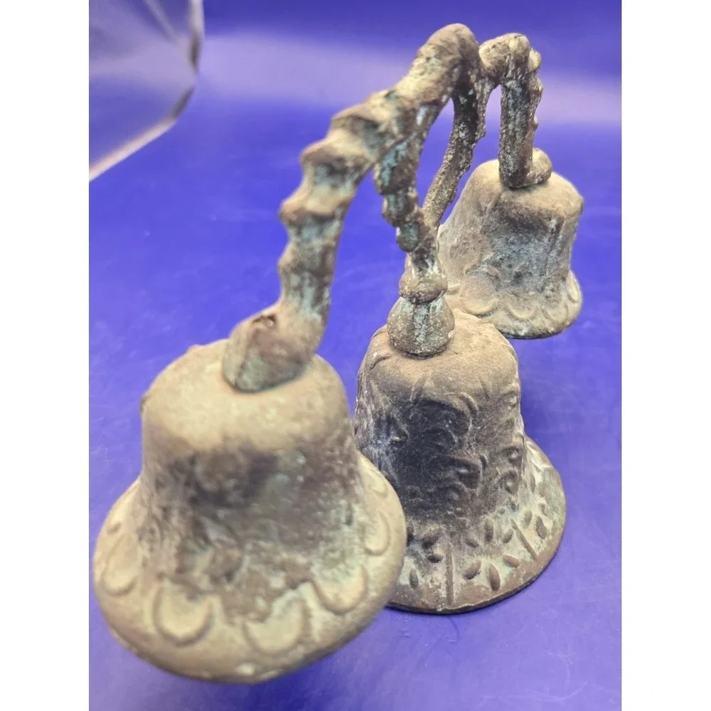 Bronze Triple Bells Antique Patina  Mexican-Spanish Colonial Mission 1800's